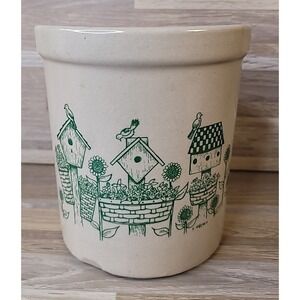 RRP Co Roseville Ohio 1 Quart High Jar Crock Green Bird Houses Art Pottery